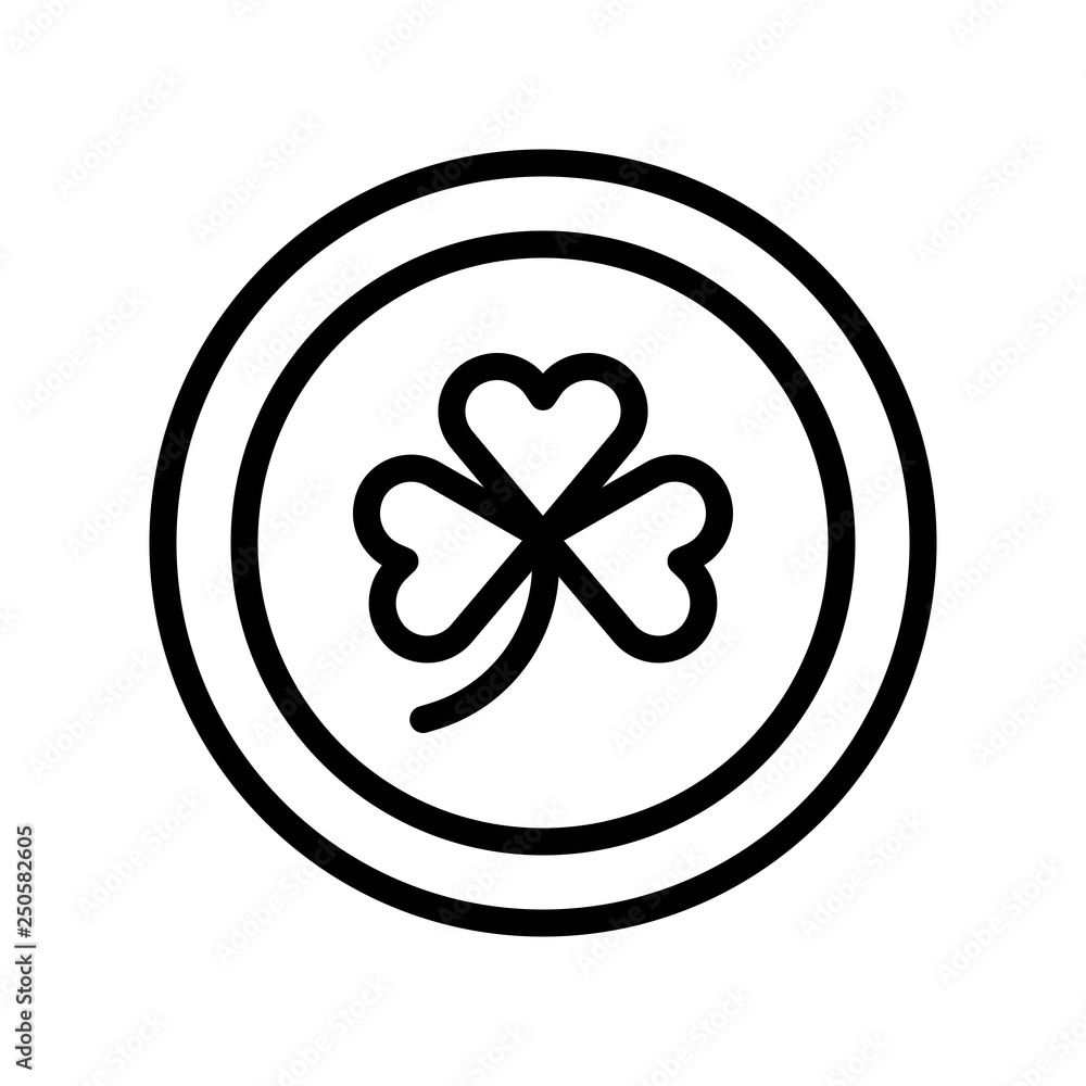 Coin with clover sign vector, Feast of Saint Patrick line icon Coin with clover sign vector, Feast of Saint Patrick line icon