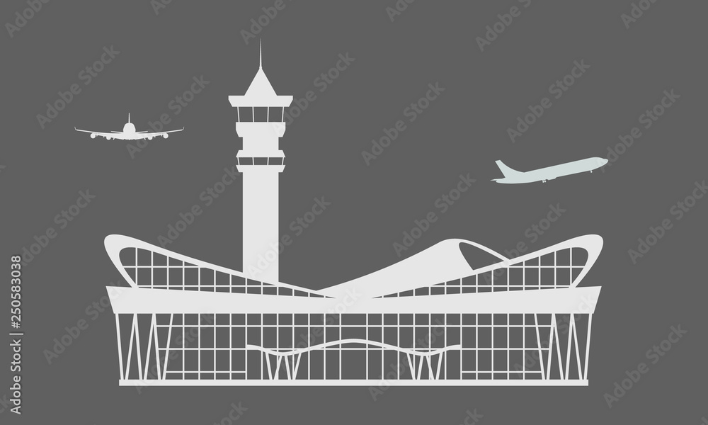 Solid Modern Airport terminal building icon. Isolated Flat design symbol for ticket design. Vector illustration.