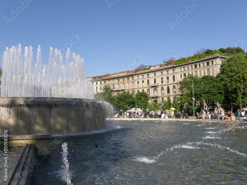 Fountain in front of Castello Sforzesco in Milan, Italy