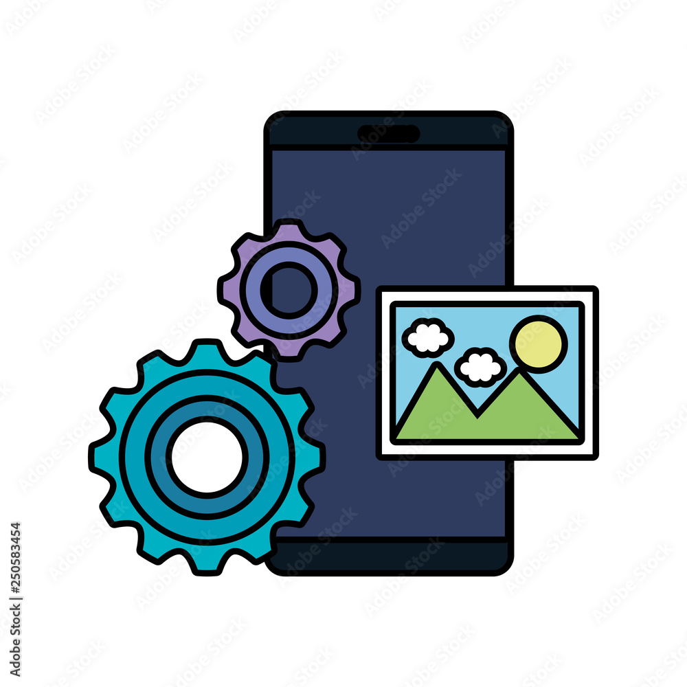 smartphone with gears and picture smartphone with gears and picture
