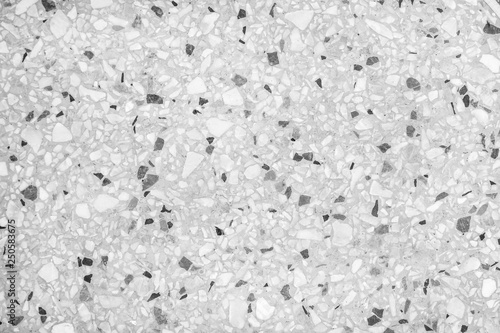 Old terrazzo flooring in seamless patterns texture , polished light gray, black and white stone for background , mixed color