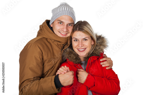  Couple wearing winter clothing
