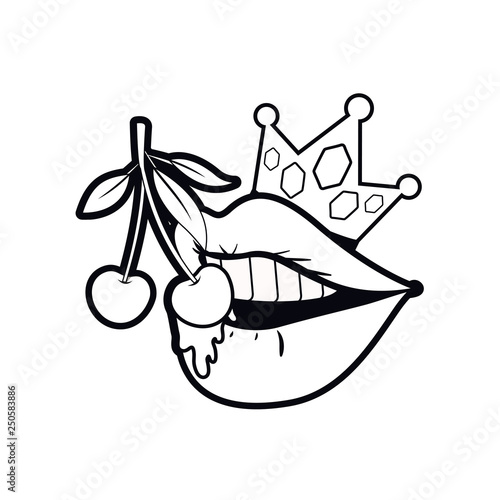 female mouth dripping with cherry fruit