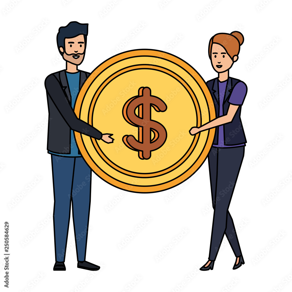 business couple lifting coin money business couple lifting coin money