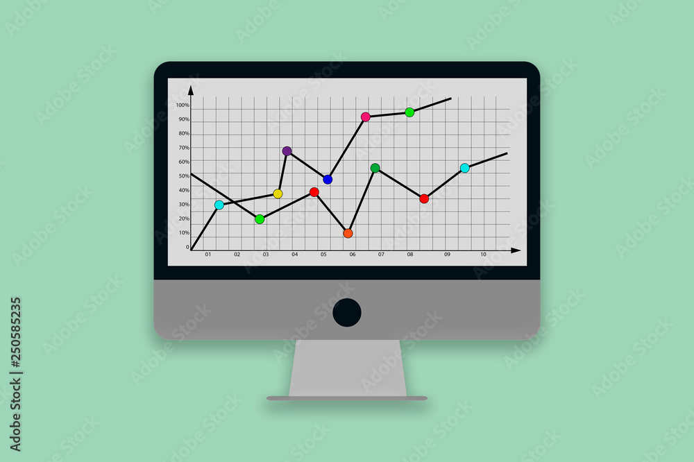Colored business graph on a computer screen, illustration Colored business graph on a computer screen, illustration