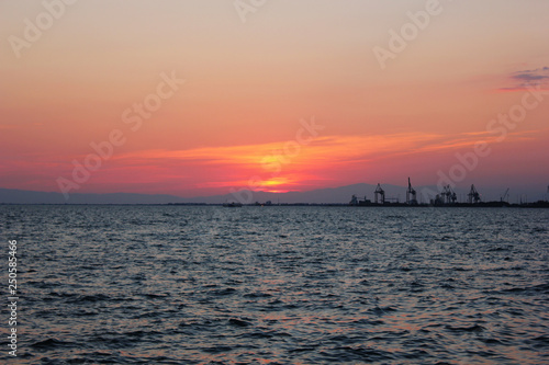 Romantic sunset in the harbor of Thessaloniki Greece © Christos