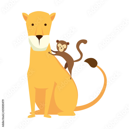 african lioness with monkey