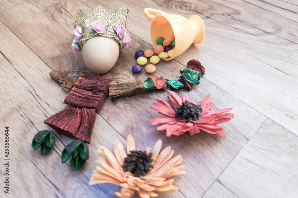 Easter, preparation for Easter, still life, story for Easter, eggs, colored objects, flowers, wooden background, wreath, Easter, preparation for Easter, still life, story for Easter, eggs, colored objects, flowers, wooden background, wreath,