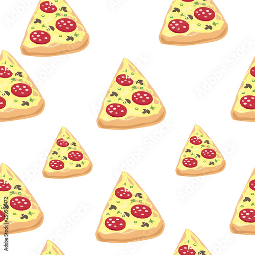 Seamless pattern with pizza on white background