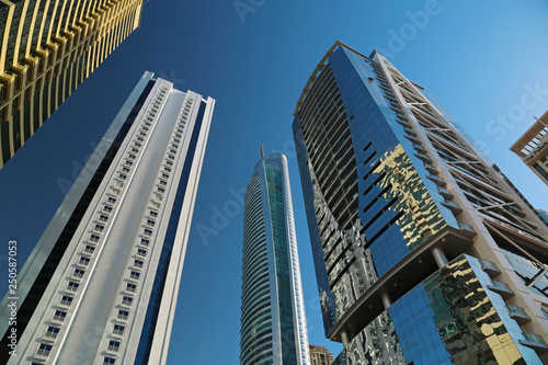 Photography Almas tower and Jumeirah Lakes Towers, Dubai Multi Commodities Centre, UAE