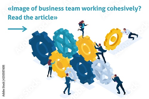 Isometric Business Team Working Cohesively