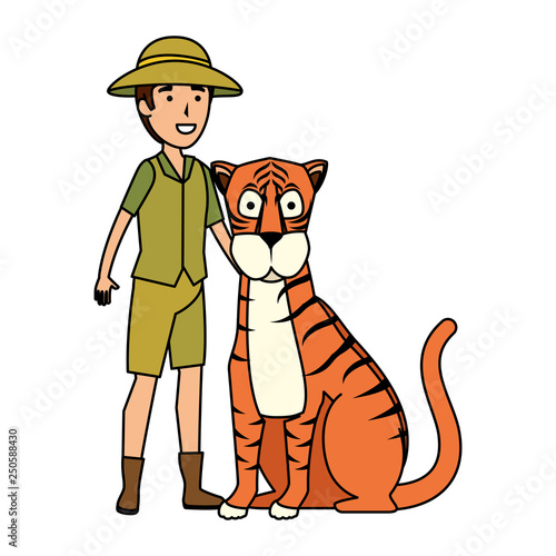 man worker of zoo with tiger