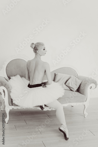 Tender sensual ballerina girl in white tutu. Concept of dance and body, ballet  dancer Photos | Adobe Stock