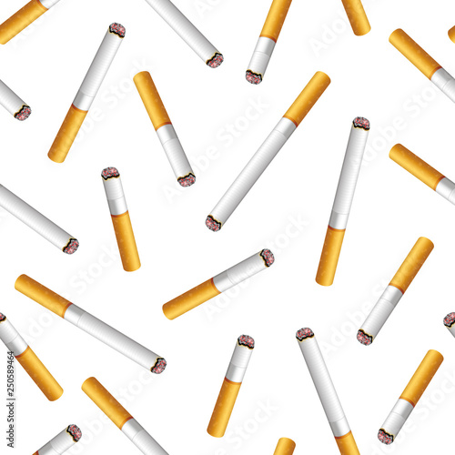 Vector seamless pattern with cigarette butts on white background
