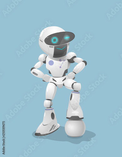 Vector illustration of a Cute white robot is a footballer
