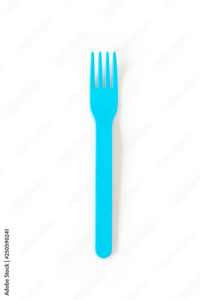 blue plastic fork on isolated white background blue plastic fork on isolated white background