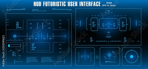 Target set. HUD futuristic blue user interface. Dashboard display virtual reality technology screen