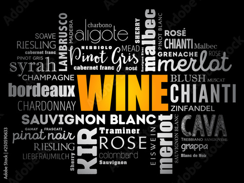 WINE VARIETALS Types word cloud collage, concept background
