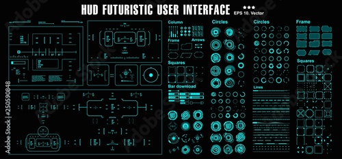 Target set hud futuristic green user interface. Dashboard display virtual reality technology screen