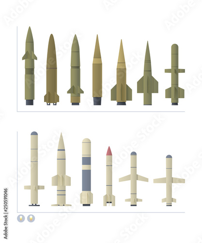 vector set of the cruise and ballistic missiles on white