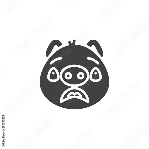Piggy offended face emoticon vector icon. filled flat sign for mobile concept and web design. Sad piggy face emoji glyph icon. Pig year zodiac symbol, logo illustration. Pixel perfect vector graphics