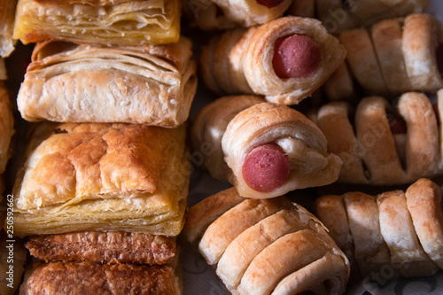 Homemade puff pastry with wienerwurst