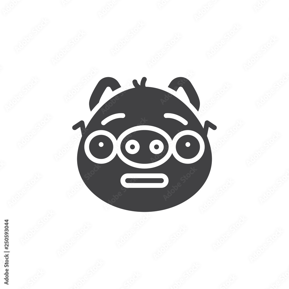 Piggy nerd face emoticon vector icon. filled flat sign for mobile concept and web design. Piggy face with glasses emoji glyph icon. Pig year zodiac symbol, logo illustration. Pixel perfect vector Piggy nerd face emoticon vector icon. filled flat sign for mobile concept and web design. Piggy face with glasses emoji glyph icon. Pig year zodiac symbol, logo illustration. Pixel perfect vector