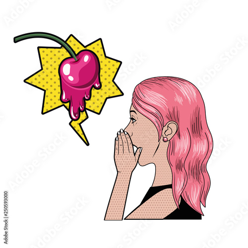 woman telling a secret with speech bubble