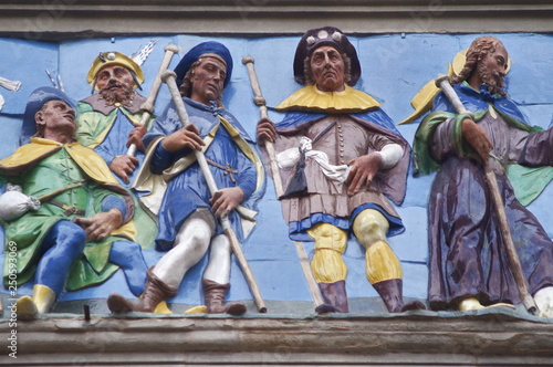 Detail of portal frieze of the Ospedale del Ceppo, Pistoia, Italy