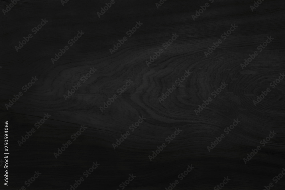 Black wooden wall background, texture of dark bark wood with old natural pattern for design art work, top view of grain timber.