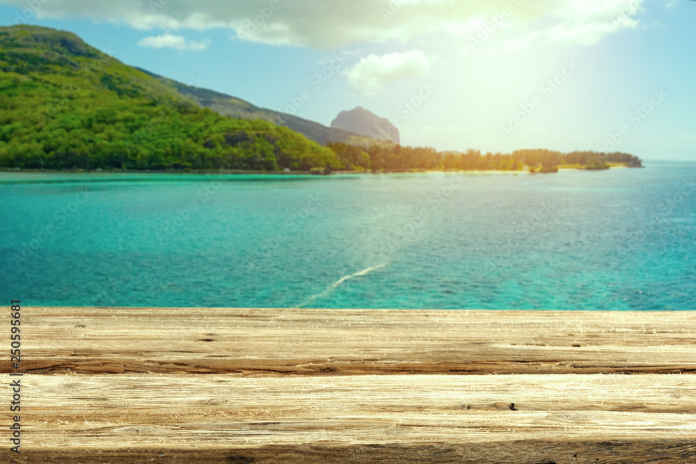 Fototapeta premium Desk of free space and summer sea landscape 