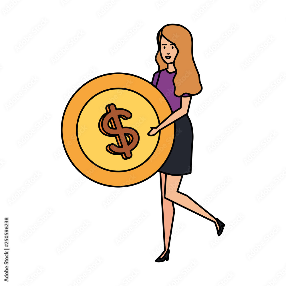 casual businesswoman lifting coin money casual businesswoman lifting coin money