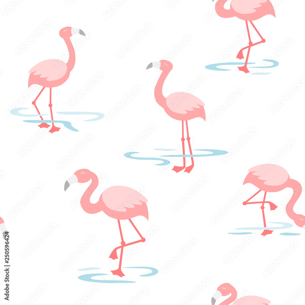 Obraz premium Flamingo walking in the pond - seamless pattern 