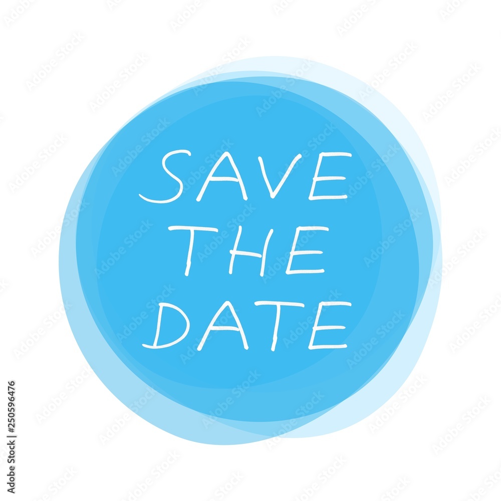 Save The Date handgeschrieben auf hellblauem Button Save The Date handgeschrieben auf hellblauem Button