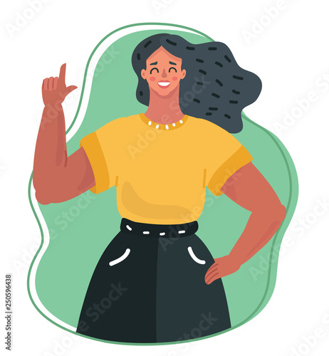 Beautiful girl or young woman with index finger.