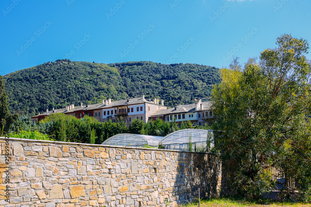 Orthodox monastery on the holy mountain Athos, Greece, Halkidiki