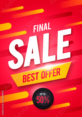 Vector illustration Final sale poster or flyer design. 3D word Sale on colorful background. 