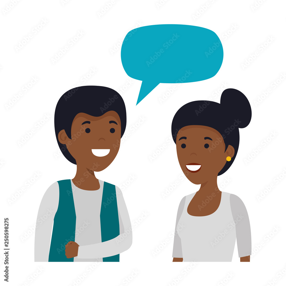 young black couple with speech bubble characters young black couple with speech bubble characters