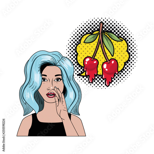 woman telling a secret with speech bubble