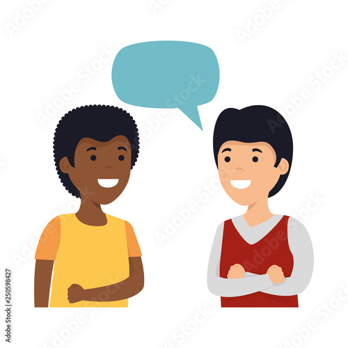 young couple men interracial speaking