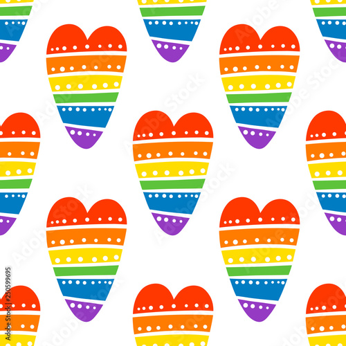 Seamless pattern with Rainbow heart, on a white background. Excellent design for packaging, wrapping paper, textile, clothes and etc.