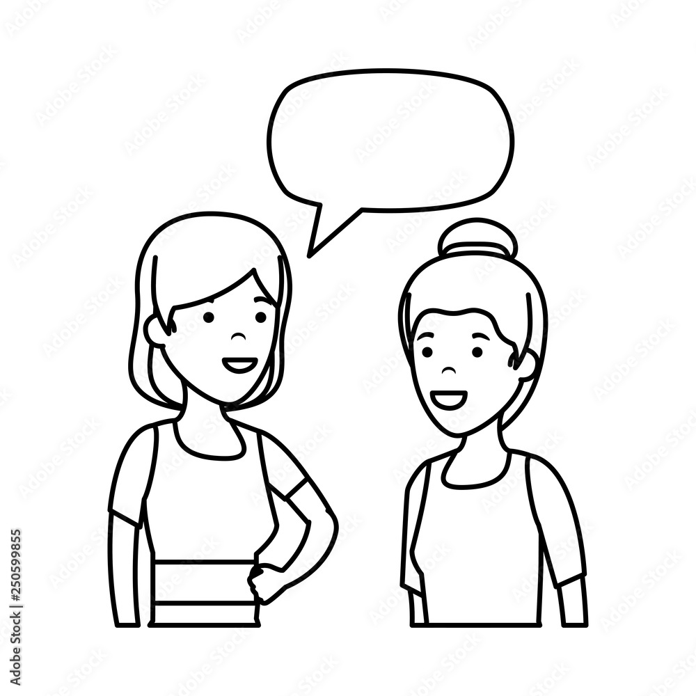 couple girls with speech bubble characters couple girls with speech bubble characters