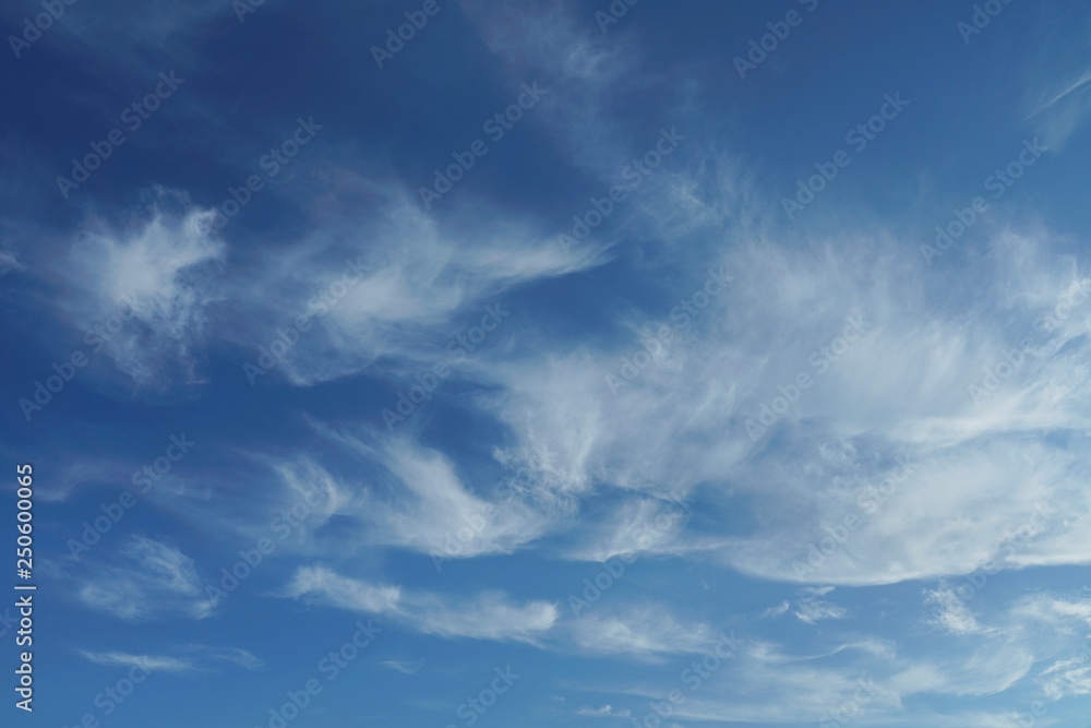 feathery clouds in the blue sky
