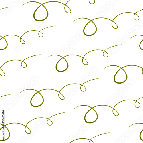 abstract seamless vector pattern, green warwecolor lines and strokes, watercolor strokes, dashes and curls pattern, doodle lines pattern, abstract lines on white background, seamless vector background