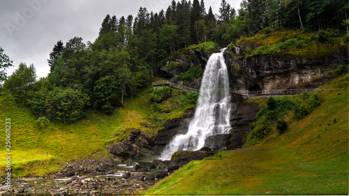 Panoramic view to Steinsdalsfossen waterfall  Norheimsund  Norway