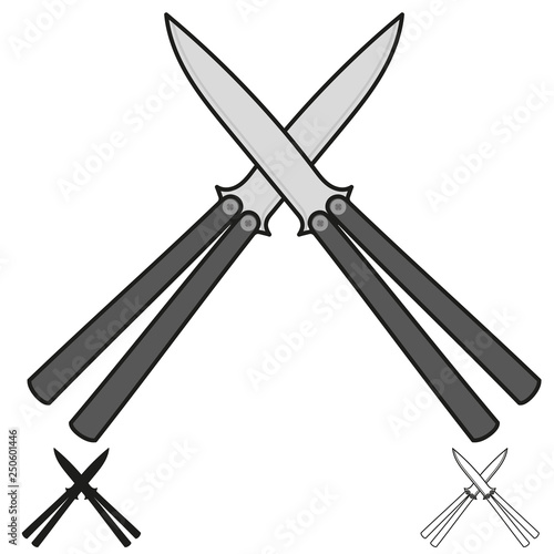 Set of crossed knives icon. Butterfly knife. Vector illustration.