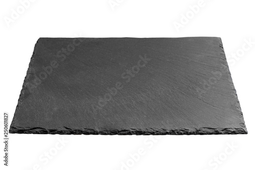 Empty black square slate plate isolated on white background. slate board isolated