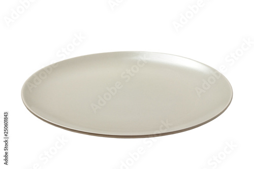 Perspective view. Empty white plate isolated on white background
