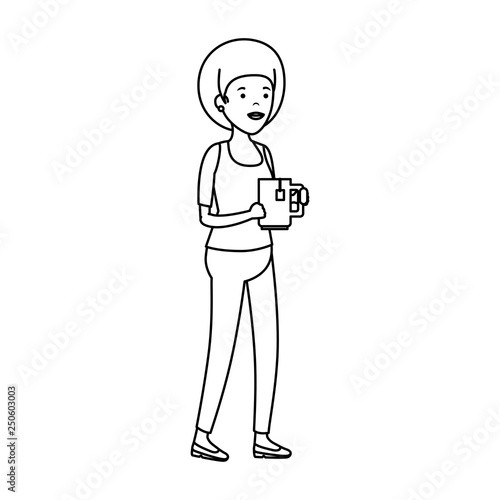 young woman with coffee cup character