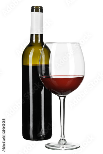 glass and bottle of wine isolated on a white background